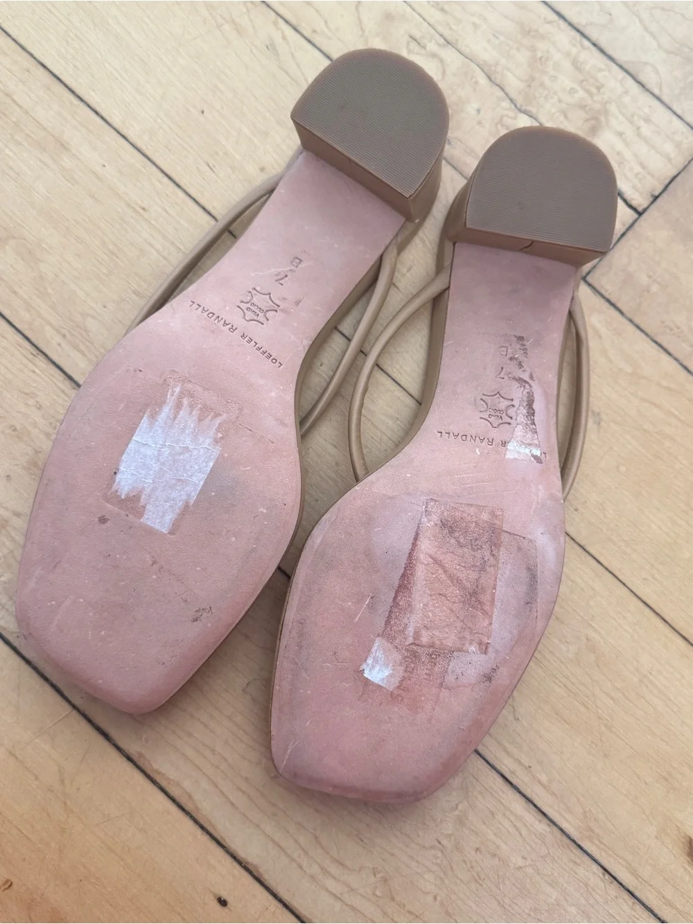 Loeffler Randall flip flop sandal with metal hardware nude leather size7